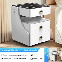 Onnais Mobilier de maison moderne Coffre-fort Table de chevet à double couche Serrure à clé Chargement sans fil intégré Bluetooth Audio Petit tiroir