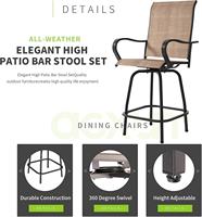 Dwoo Ensemble de tabourets de bar pivotants pour patio tout temps Chaises de bar à hauteur de balcon pour jardin et pelouse 2 pièces pour l'extérieur