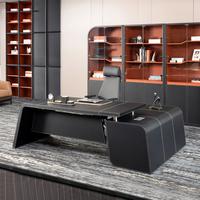 Bureau de direction en cuir luxueux et élégant, bureau de direction créatif simple et luxueux, bureau de direction en forme de L