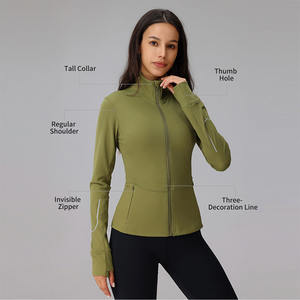 Giacca da Donna con Zip Intera, Leggera, Aderente, con Fori per i Pollici, Stampa Riflettente Personalizzata, per Palestra, Allenamento, Corsa Notturna e Yoga - Product Image 1