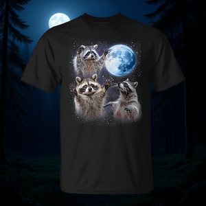 Camiseta con diseño de mapaches que ronquen al luna, color negro, diseño unisex para adultos - Product Image 3