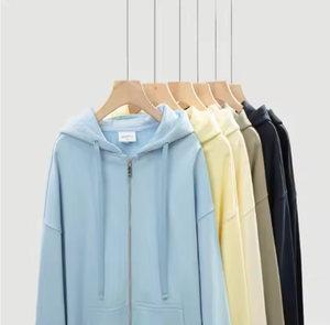Dropshipping logotipo personalizado algodón peinado pesado lujo Full Zip-Up Hoodie XS tamaño de gran tamaño holgado liso teñido sólido Casual Wear - Product Image 1