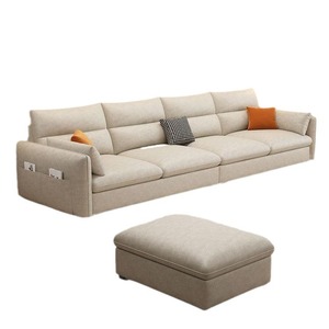 Canapé sectionnel moderne <span class=keywords><strong>en</strong></span> tissu technique crème <span class=keywords><strong>Chaise</strong></span> <span class=keywords><strong>longue</strong></span> double au design simple pour petits appartements Location de chambres pouvant accueillir trois personnes - Product Image 4