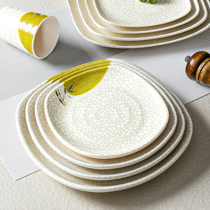 Platos cuadrados de melamina para restaurantes, hoteles, comedores, imitación de porcelana, vajilla de comida rápida con diseño de plantas - Product Image 2