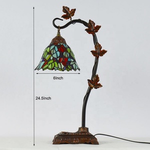 LongHuiJing Tiffany-Style 8Inch Cone Shade AC Powered Handcrafted LED Stained Glass Lampshade Desk Light Resin <b>Base</b> Flexible - Product Image 4