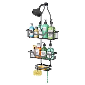 Étagère de douche d'angle suspendue en acier anti-basculement, 3 niveaux, anti-rouille, avec crochets, <span class=keywords><strong>support</strong></span> pour savon et brosse à dents - Product Image 1