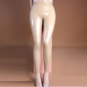 Sexy Faux Latex Skin Colour <strong>Leggings</strong> Women <strong>Wet</strong> <strong>Look</strong> PU Leather Trousers High Waist Stretch Bodycon Slim Pants Custom - Product Image 3
