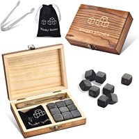 Caja de Madera Reutilizable para Bar, Cubos de Whisky de Granito para Enfriar Bebidas, Set de Regalo para Hombres