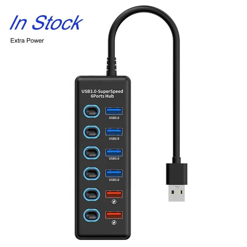 Port sakelar daya Usb 12V Otg Usb 3.0 4 Por dengan adaptor catu daya 6 In 1 Logo kustom