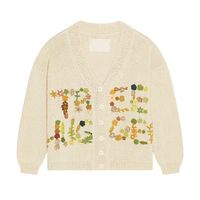 Cardigan décontracté pour homme en tricot doux à col rond brodé de fleurs d'hiver avec logo frontal ODM