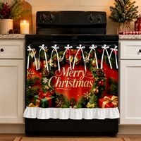 Cosennatur Housse de four de Noël à nouer, rideau de cuisine en tissu polyester imprimé avec ourlet à volants pour ensemble de décoration de fêtes