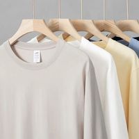 Kaos Pria Musim Gugur Musim Dingin 100% Katun Lengan Panjang Kerah Bulat Bahan Jersey Sisir Logo Kustom Longgar DTG Anti-Pilling Kasual