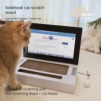Planche à gratter pour chat 3 en 1 en carton ondulé avec souris interactive, clochette et balle, herbe à chat offerte, jeu interactif pour chat d'intérieur