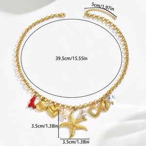 สร้อยคอจี้รูปปลาดาวและเปลือกหอย โลหะผสมสังกะสี สีทอง เครื่องประดับแฟชั่นสำหรับผู้หญิง ของตกแต่งสำหรับงานปาร์ตี้ - Product Image 4