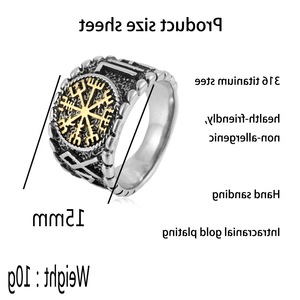 yunnique Nordic Retro Compass <b>Titanium</b> Steel <b>Ring</b> Men's Steel With Gold Accents Viking Symbol Jewelry Gift - Product Image 2