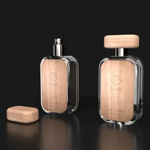 Bouteilles d'emballage de luxe en bois naturel Simple 100 ml, bouteilles vides en verre de parfum personnalisées