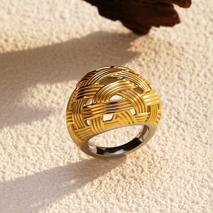 European American 18K Gold-Plated Stainless Steel Closed Ring Hot-Selling Fashion Mesh Niche Design <strong>Manufacturer</strong> Wholesale Ring - Product Image 1