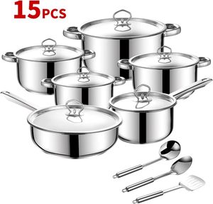Poêle à frire et casserole à lait en acier inoxydable à fond à <span class=keywords><strong>induction</strong></span> avec couvercle en verre pour la cuisine domestique et l'extérieur – Ensemble d'ustensiles de cuisson - Product Image 2