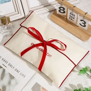 Bolsa de polvo de embalaje de Navidad para regalo de boda recuerdo de lino de algodón natural reutilizable con cinta Bolsa De sobre de algodón de muselina personalizada - Product Image 4