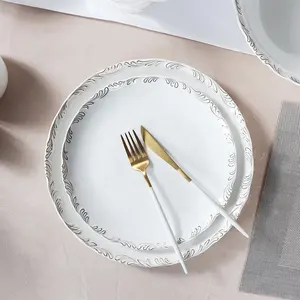 Veweet — assiette de table de noël en céramique or blanc, vaisselle en porcelaine blanche, fournisseur de service, assiette de noël
