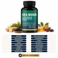 Sea Moss 8 1 Kapsul 19445mg Kompleks Minyak Biji Hitam Ashwagandha Jahe Suplemen Pendukung Imunitas Alami Harian untuk Dewasa 60