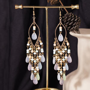 أقراط شرابة بوهيمية وبوهيمية على شكل قطرة الماء من النمط العرقي الأوروبي ، أقراط ذهبية طويلة متدلية على الموضة العصرية - Product Image 4