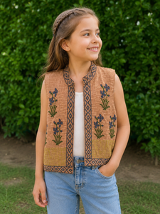 Chaleco de Algodón Hecho a Mano por Diseñadores para Mujer |   Chaqueta sin mangas de punto con estampado floral vintage |   Boutique Ecológica, Suave y Transpirable - Product Image 1