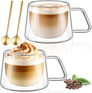Vente en gros de tasses à café en verre de 200 ml (6,7 oz) pour la maison, résistantes à la chaleur et au froid, à double paroi, avec poignée, pour espresso, café, latte - Product Image 1
