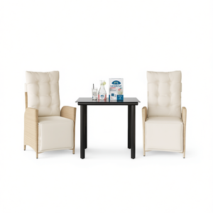 Conjunto de comedor de jardín con mesa y sillas, muebles de exterior contemporáneos de ratán, 2 plazas, beige - Product Image 1