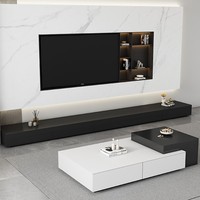 Meuble TV minimaliste italien noir, table TV moderne de luxe léger en pierre frittée avec rangement et tiroirs, table basse