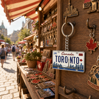 Porte-clés en métal émaillé en gros, plaque d'immatriculation personnalisée, logo sur mesure, souvenir touristique de ville canadienne, cadeau de voyage international