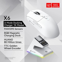 Attack Shark X6 Mouse Souris gamer légère à trois modes PAW3395 Esport Rechargeable RGB Souris sans fil de jeu pour ordinateur