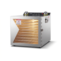 10-bakjes ruimtebesparende voedseldroger 450W 0-24 uur timer 30-90°C SUS304 food grade bakjes 8kg voor vlees fruit groenten voedseldehydrator