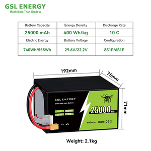 Gsl พลังงานสถานะของแข็งแบตเตอรี่ UAV 25000mAh 29.6V 6S 25ah 400wh/ kg แพ็คแบตเตอรี่พลังงานโดรนสำหรับพ่น VTOL - Product Image 5
