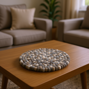 Sous-verre rond tons naturels 22 cm en feutre de laine pour la décoration intérieure - Product Image 3