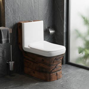 Ensemble de toilettes en céramique de qualité export, WC monobloc en porcelaine imprimé fleurs couleur bois - Product Image 3