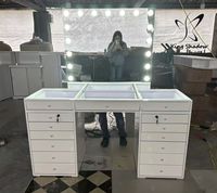 Ensemble de meubles de salon de luxe moderne avec miroir et lumière LED pour maquillage, coiffure, chambre, hôtel, atelier