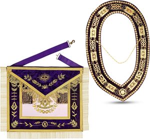 Regalia maçonniques : Tablier et collier de Maître Ancien Maçon, violet, avec broderie en fils métalliques, qualité supérieure - Product Image 3