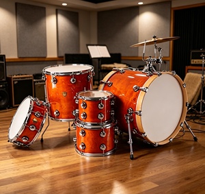 Kit de batería acústica de arce con laca de alto brillo premium, 5 tambores, 3 platillos, juego de batería profesional de tamaño completo para presentaciones en estudio y en vivo. - Product Image 2