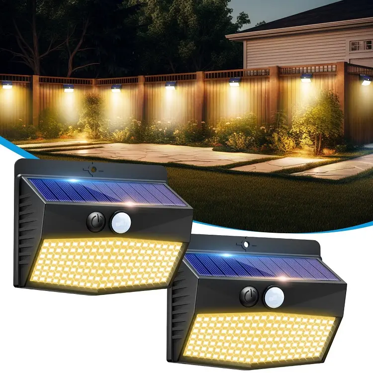 Ip65 lampu surya Led rumah tahan air lampu luar ruangan Sensor gerak lampu dinding keamanan tenaga surya 138 lampu surya Led