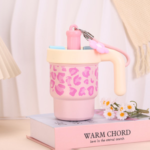 Mug isotherme en acier inoxydable 316 à grande capacité avec poignée, motif léopard créatif, style mignon et esthétique - Product Image 3