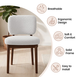 Chaises de salle à manger modernes en tissu bouclé, dossier incurvé ergonomique avec pieds en bois massif, chaises latérales rembourrées douces pour le salon - Product Image 3