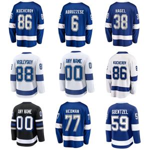 Jersey Hoki Es Kustom Bordir Olahraga Jahitan Pria Warna Biru # 91 Stamkos # 86 Kucherov - Product Image 1