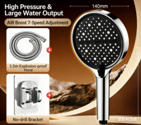 Pommeau de Douche Céramique Haute Pression à Jets Pluie/Massage, Réglable en Continu, Grand Panneau, Débit d'Eau Élevé, Design Luxe