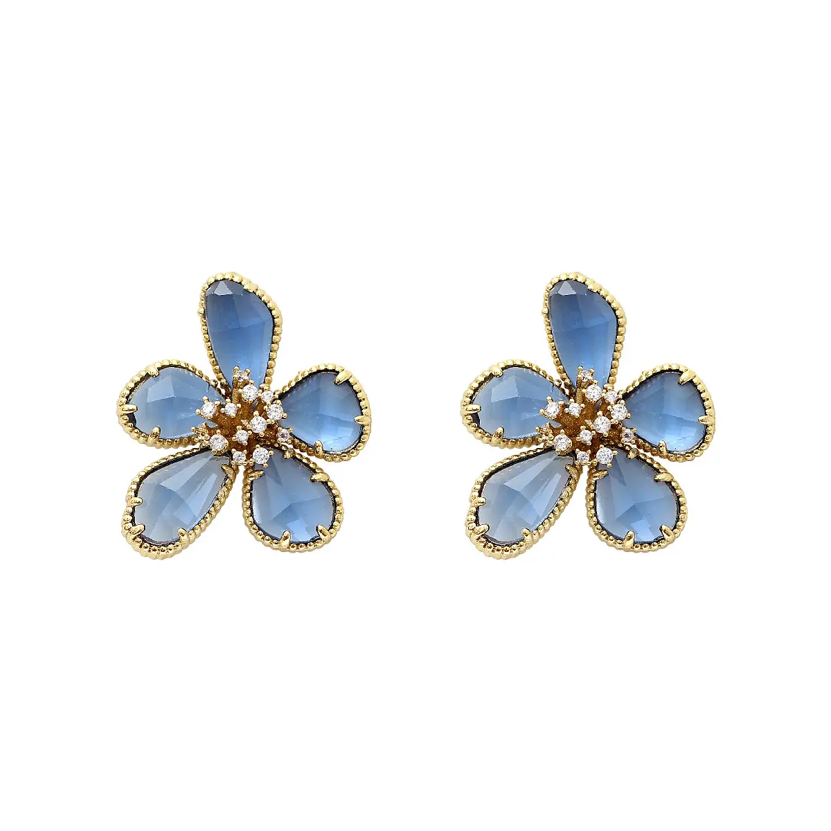 Luxury Cubic Zirconia Flower Earrings Korean Clear Big Earrings for Women 14K Gold Plated Copper Jewelry