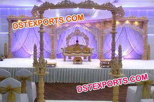 Mandap en bois sculpté pour mariage exclusif, Sydney, magnifique mandap en bois pour mariage indien, mandap en bois unique pour mariage Rajwada, Canada - Product Image 3