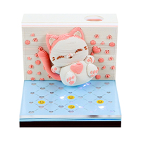 Figurine en papier 3D Chat Rose Qui Saut, Bloc-notes Fantaisie Chat avec Calendrier 2027 et Veilleuse, Ornement de Bureau Kawaii