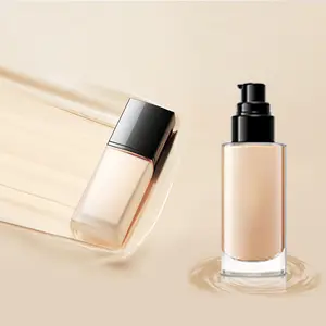 Custom 30ml 50ml bb cream makeup cosmetic press pump bottle packaging straight sided empty liquid cream foundation glass bottles