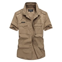 Chemises d'été décontractées pour hommes grandes tailles, manches courtes, style papa, légères, style militaire, en coton, résistantes à l'usure, brodées, unies