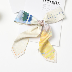 Cinta para el pelo retro coreana para mujer, con lazo decorativo pequeño, diadema fina de poliéster con estampado floral para trenzas de verano - Product Image 1